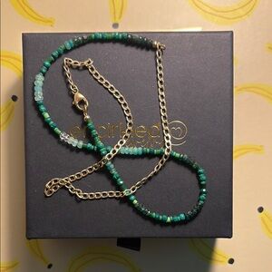 Encirkled 10k Curb + Green Beaded Necklace